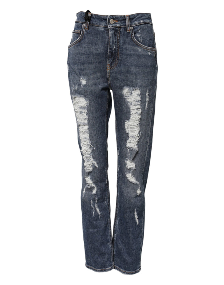 Dolce & Gabbana Blue Cotton Boyfriend Tattered Denim Jeans