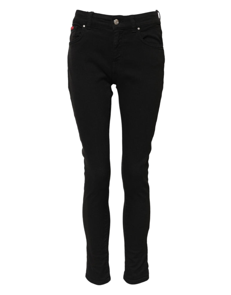 Dolce & Gabbana Black Cotton Logo Skinny Mid Waist Denim Jeans