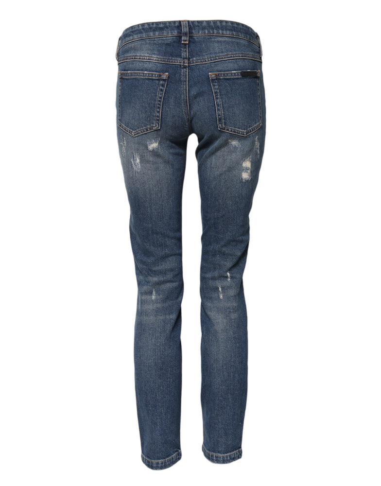 Dolce & Gabbana Blue Play Card Embroidery Skinny Denim Jeans