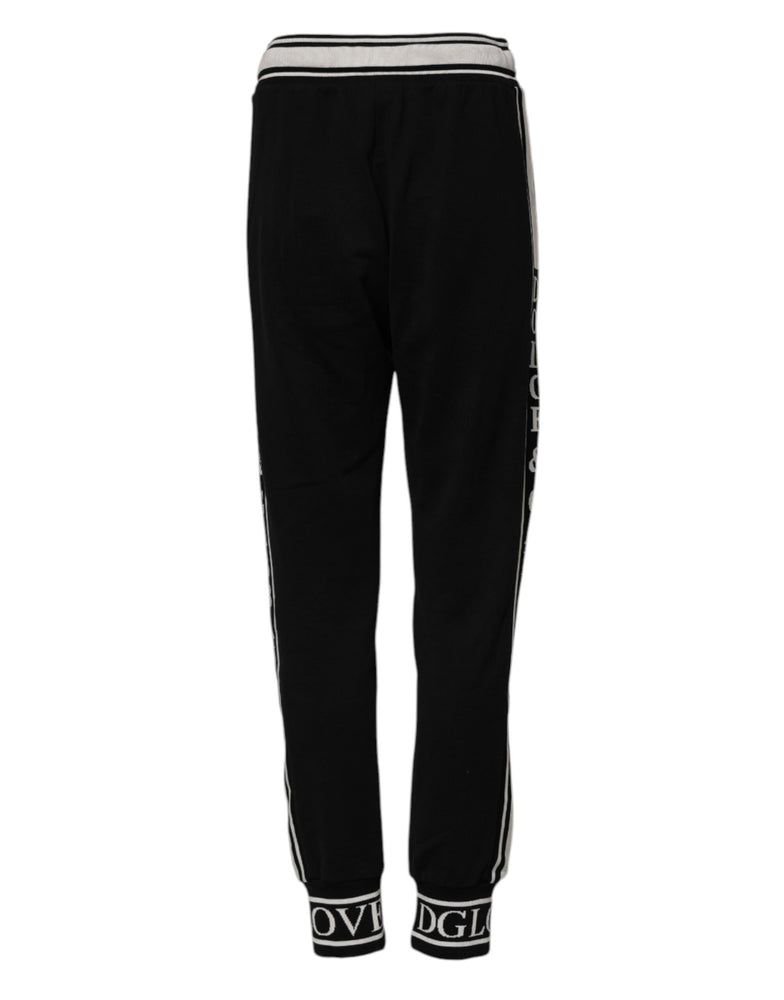 Dolce & Gabbana Black Cotton Jogger Logo Waist Pants