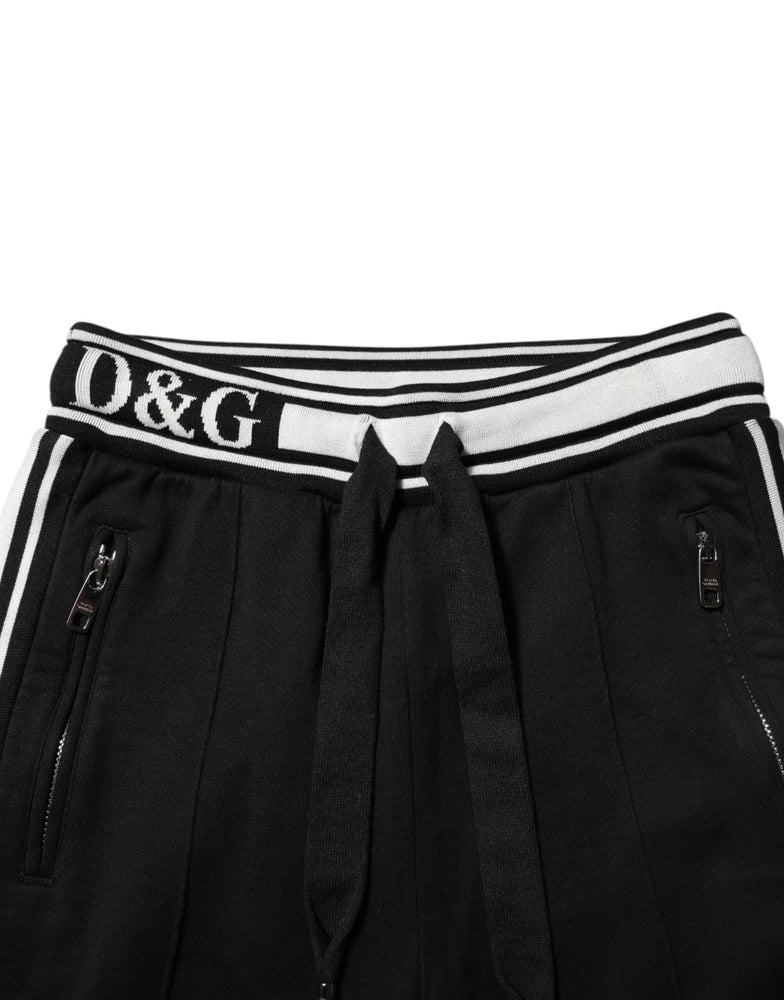 Dolce & Gabbana Black Cotton Jogger Logo Waist Pants