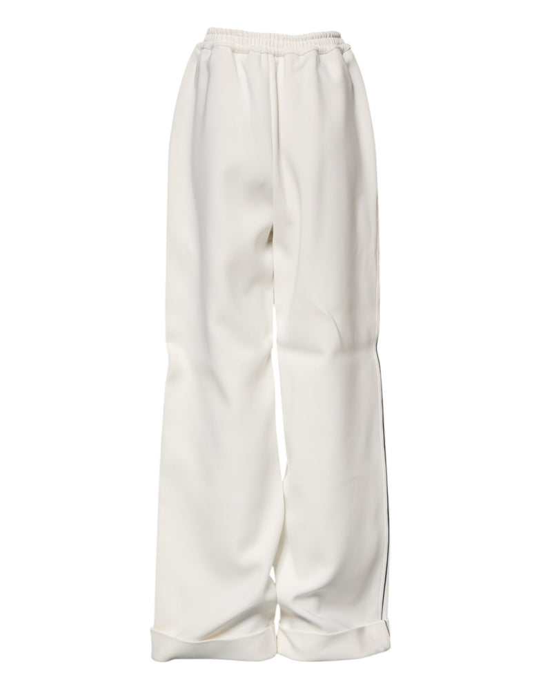 Dolce & Gabbana White Viscose Wide Leg Pull On Pants