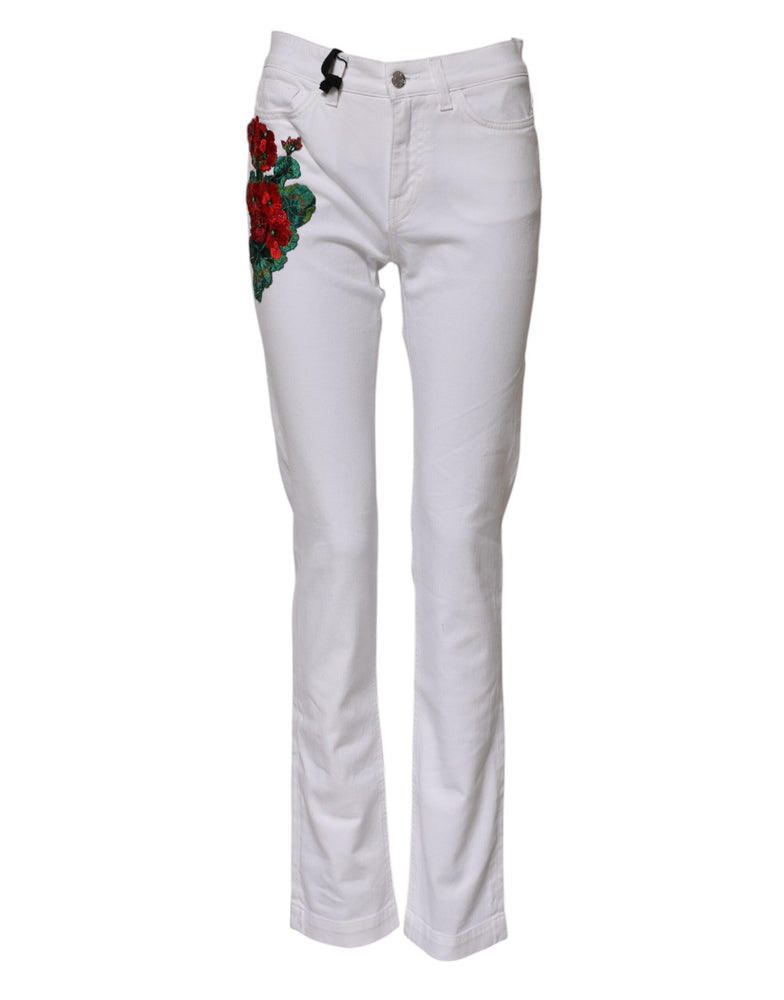 Dolce & Gabbana White Floral Embroidery GIRLY Denim Jeans