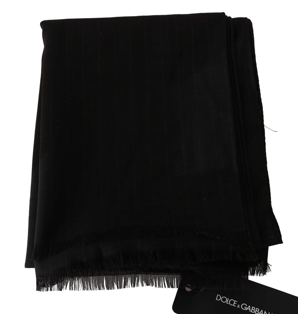Dolce & Gabbana Dark Gray Virgin Wool Striped Pattern Wrap Scarf