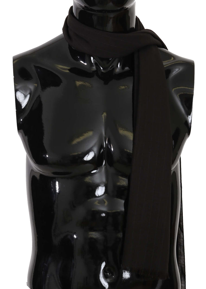 Dolce & Gabbana Dark Gray Virgin Wool Striped Pattern Wrap Scarf