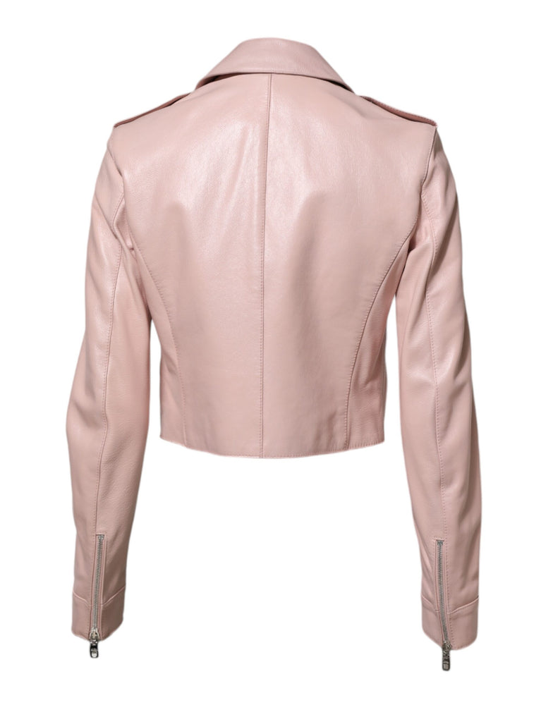 Dolce & Gabbana Light Pink Collar Leather Women Biker Jacket