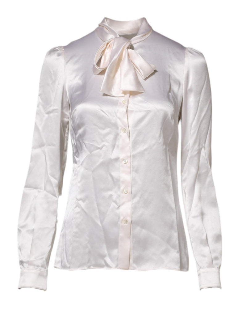 Dolce & Gabbana White Ascot Collar Long Sleeve Blouse Top