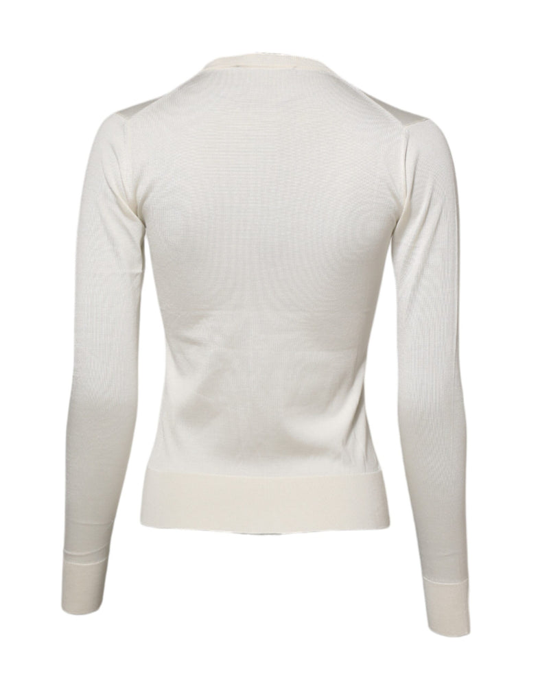 Dolce & Gabbana White Silk Lily Buttoned Cardigan Sweater