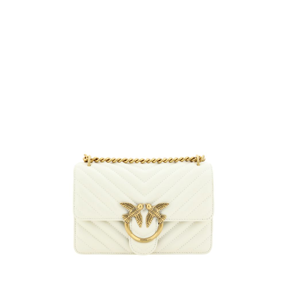 PINKO White Calf Leather Bos Taurus Shoulder Bag