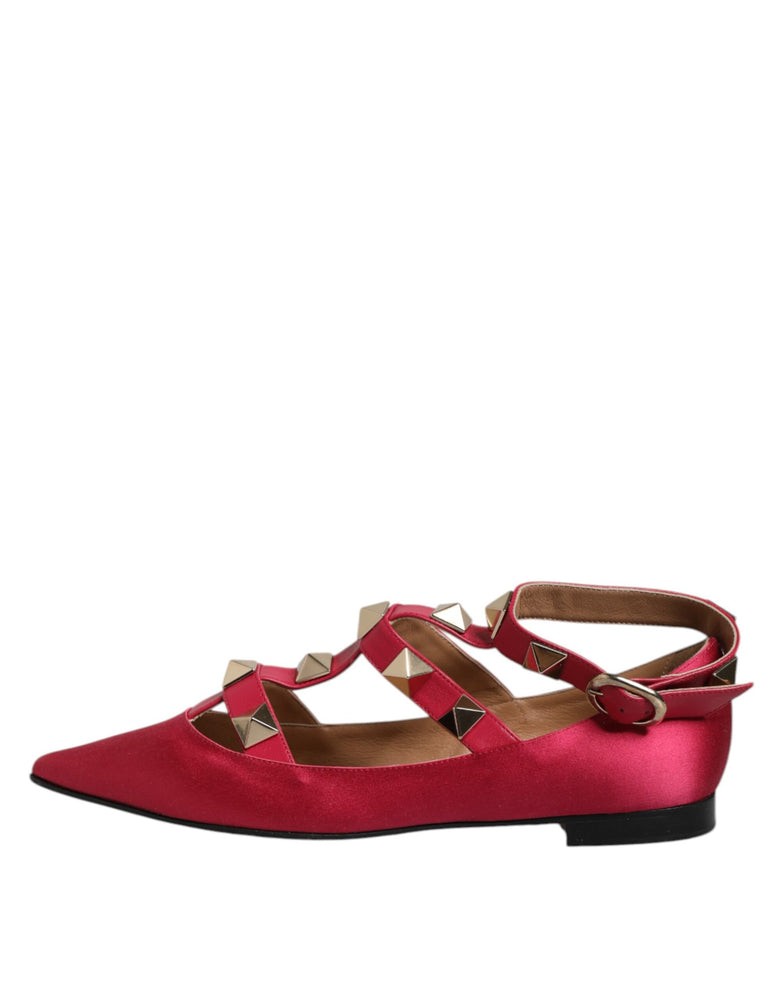 Prosperine Red Gold Studded Pointed Toe Ballet Flats Shoes