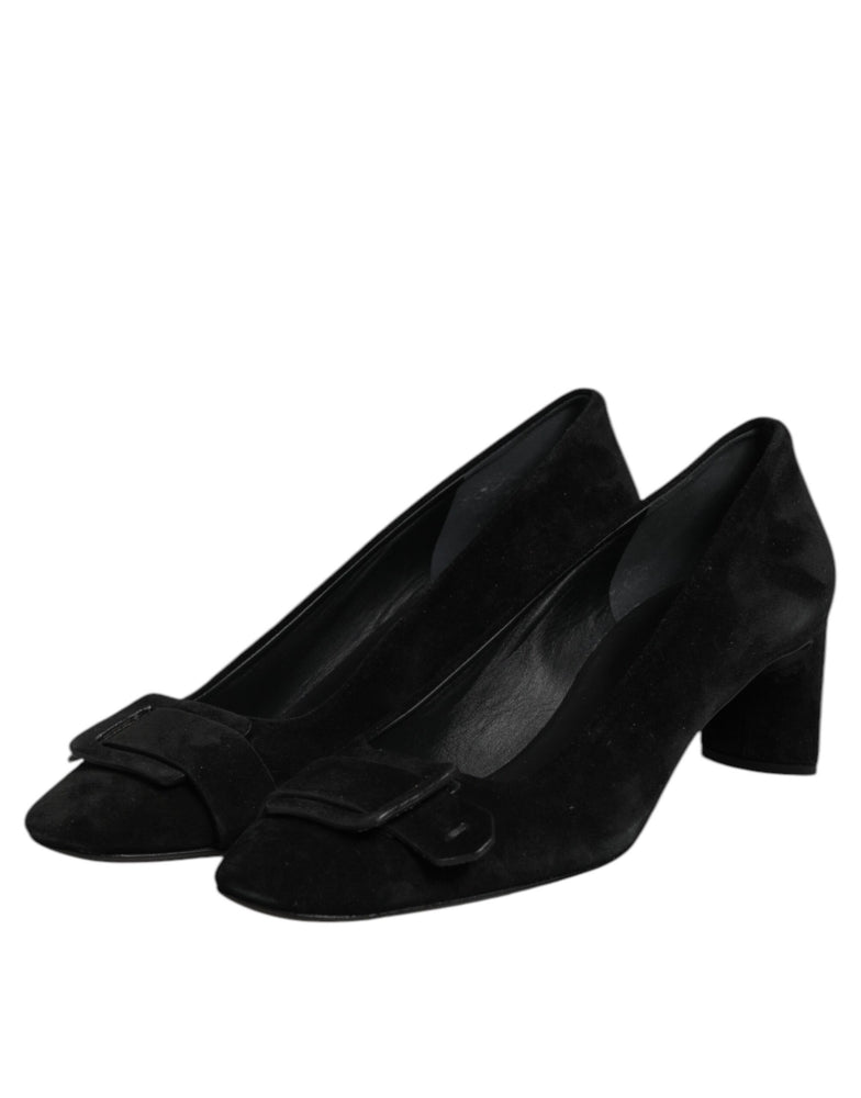 DEL CARLO Black Suede Leather Slip On High Heels Pump Shoes