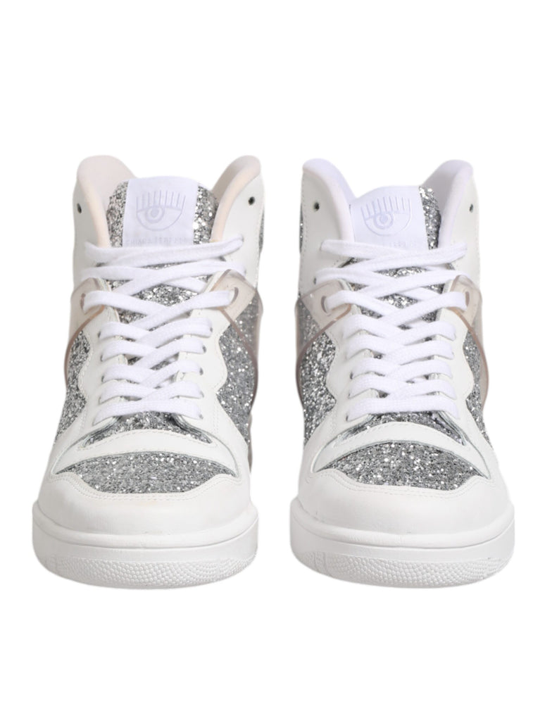 Chiara Ferragni White Silver High Top Women Sneakers Shoes