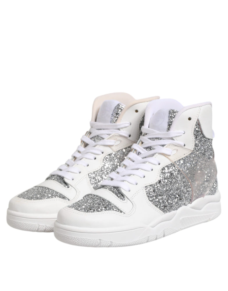 Chiara Ferragni White Silver High Top Women Sneakers Shoes