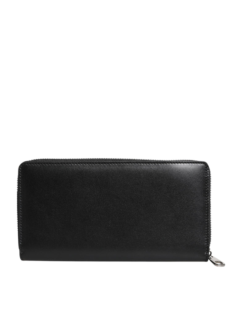 Dolce & Gabbana Black Leather Logo Plaque Zip Around Continental Wallet
