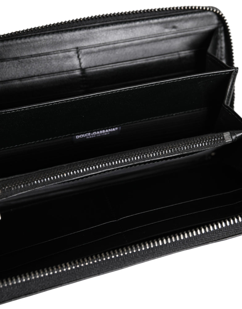 Dolce & Gabbana Black Leather Logo Plaque Zip Around Continental Wallet
