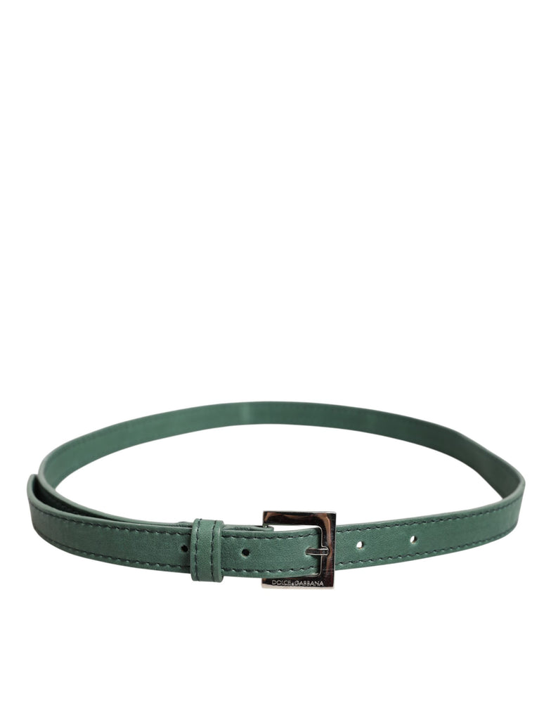 Dolce & Gabbana Dark Green Leather Silver Metal Buckle Belt