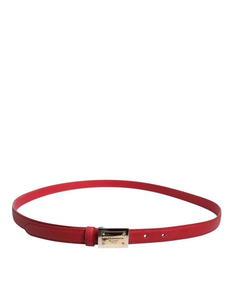 Dolce & Gabbana Red Leather Square Metal Buckle Cintura Belt