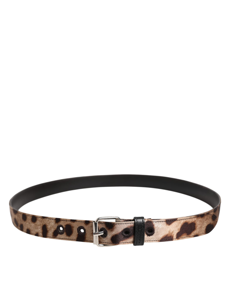 Dolce & Gabbana Brown Leopard Silver Metal Buckle Belt