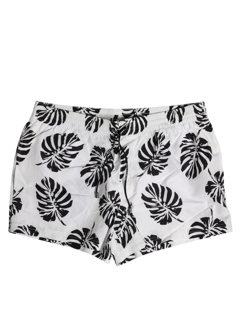Dolce & Gabbana White Black Print Beachwear Shorts Swimwear
