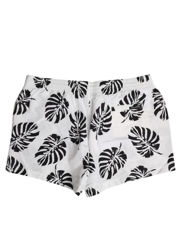 Dolce & Gabbana White Black Print Beachwear Shorts Swimwear
