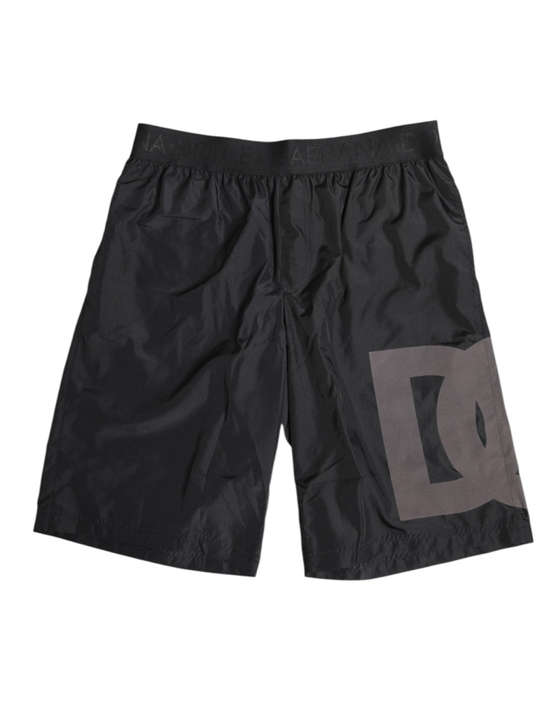Dolce & Gabbana Black Logo Print Beachwear Men Shorts Swimwear