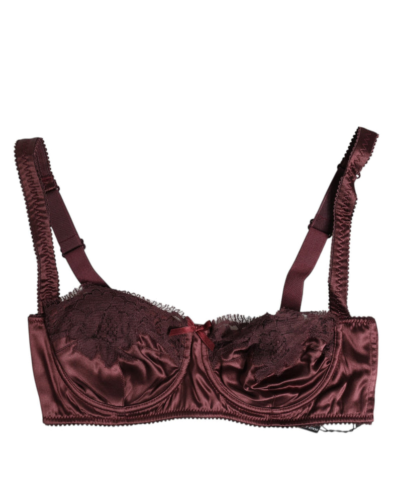 Dolce & Gabbana Burgundy Silk Underwired Balconette Bra Underwear