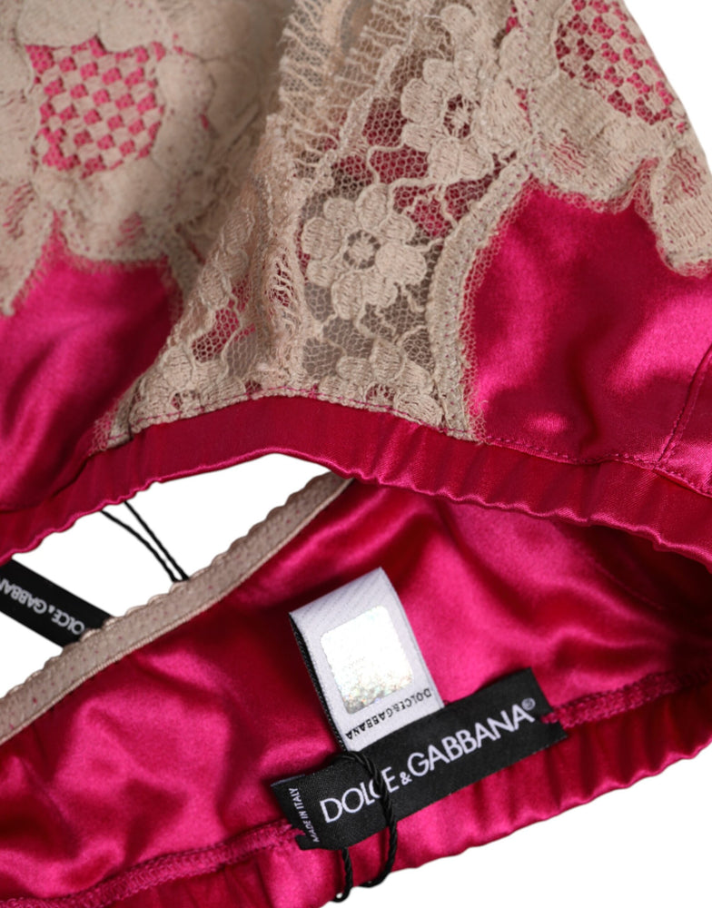 Dolce & Gabbana Magenta Floral Lace Silk Non Wire Bra Underwear