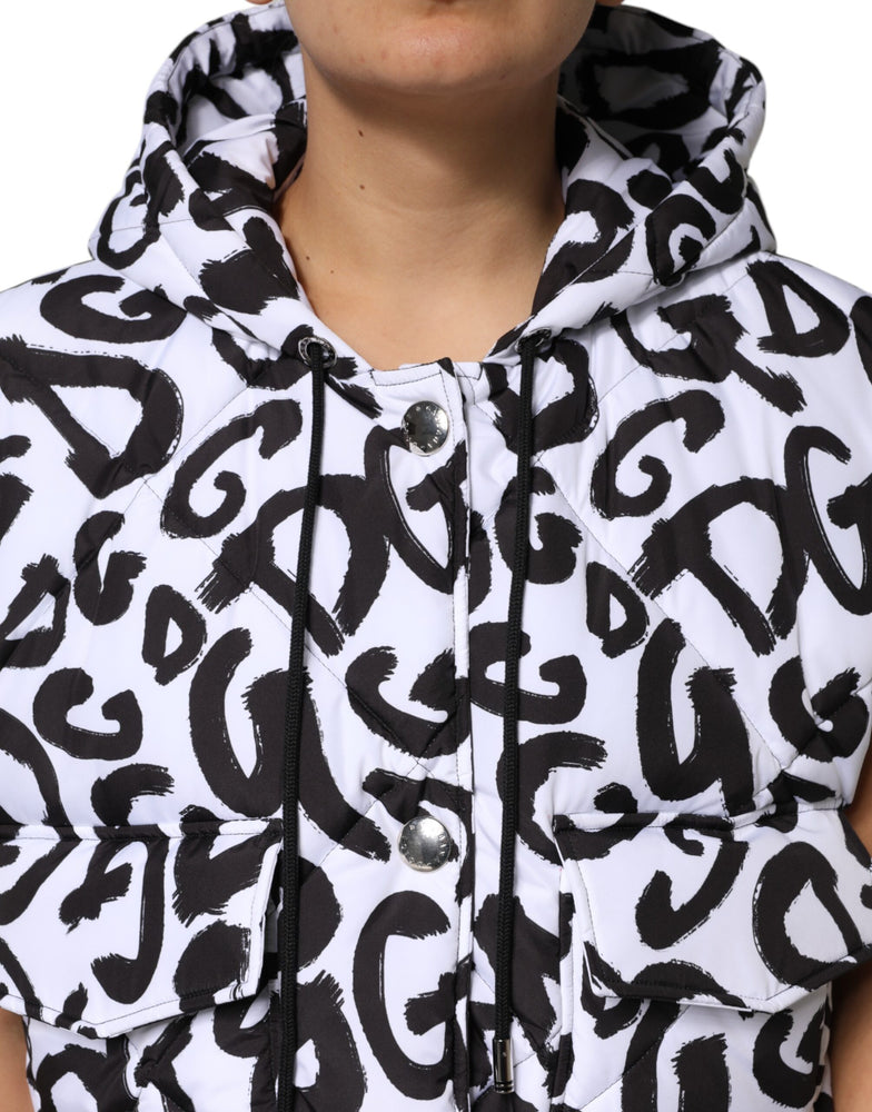 Dolce & Gabbana White DG Mania Hooded Sleeveless Puffer Jacket