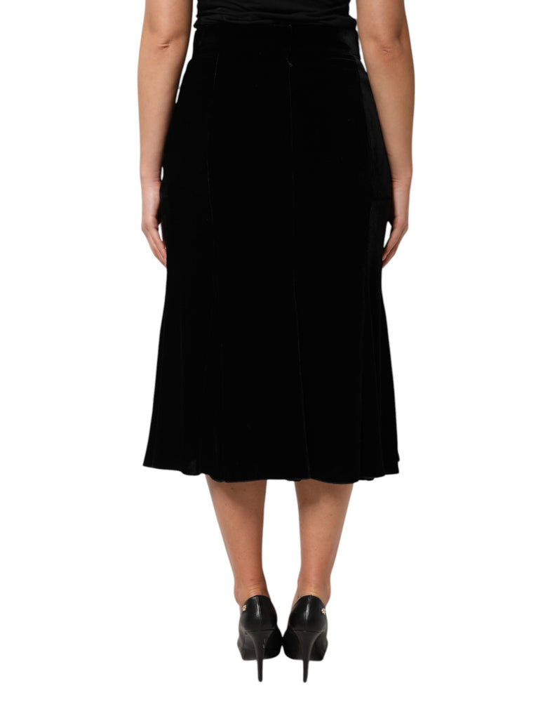Dolce & Gabbana Black High Waist Fit Flared Midi Skirt