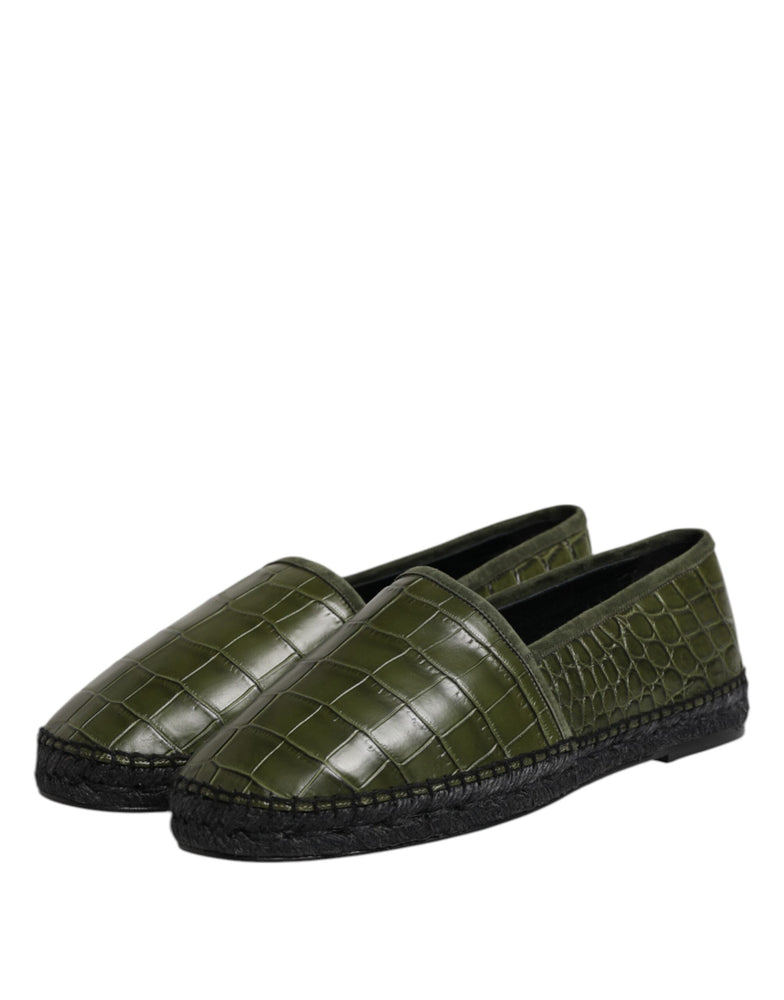 Dolce & Gabbana Green Exotic Leather Espadrilles Slip On Shoes