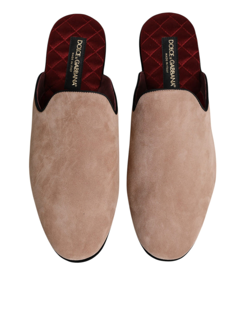 Dolce & Gabbana Beige Capra Suede Slides Flat Slipper Shoes