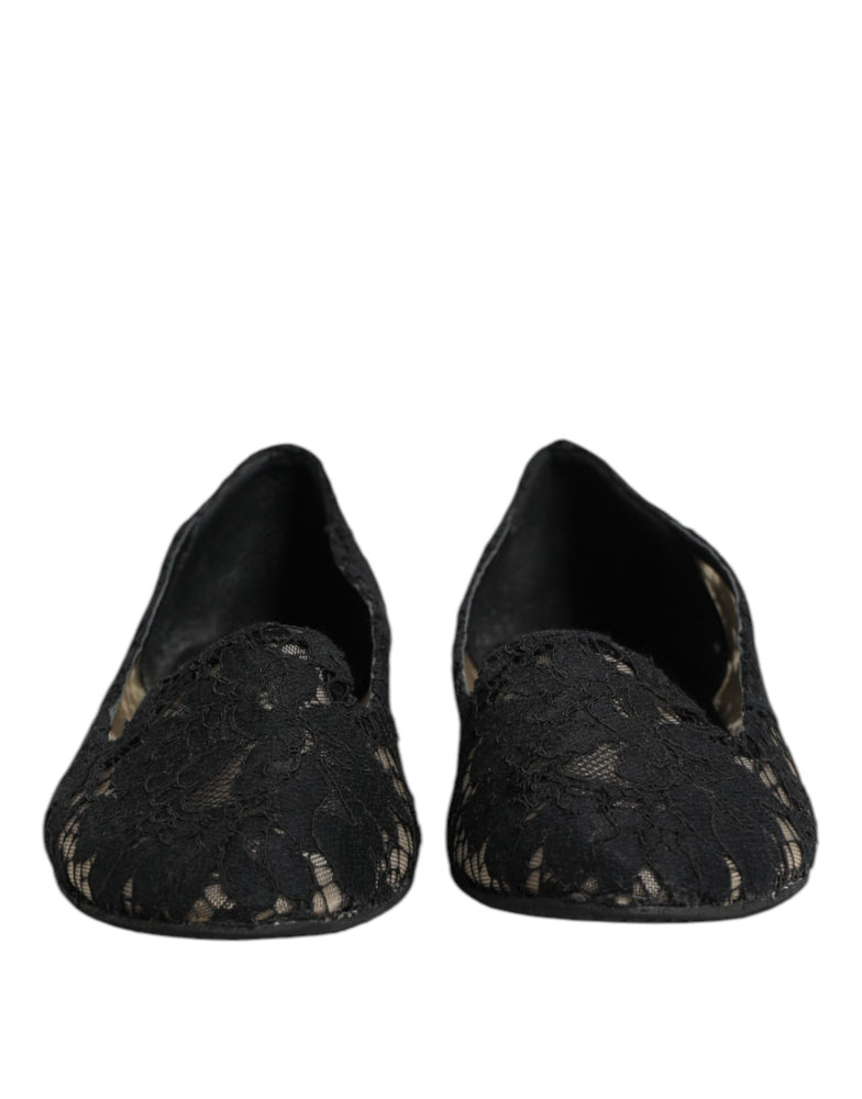 Dolce & Gabbana Black Taormina Lace Slip On Flats Shoes