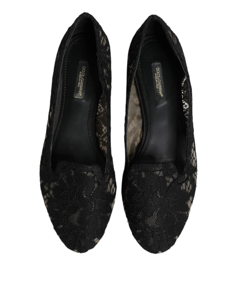 Dolce & Gabbana Black Taormina Lace Slip On Flats Shoes