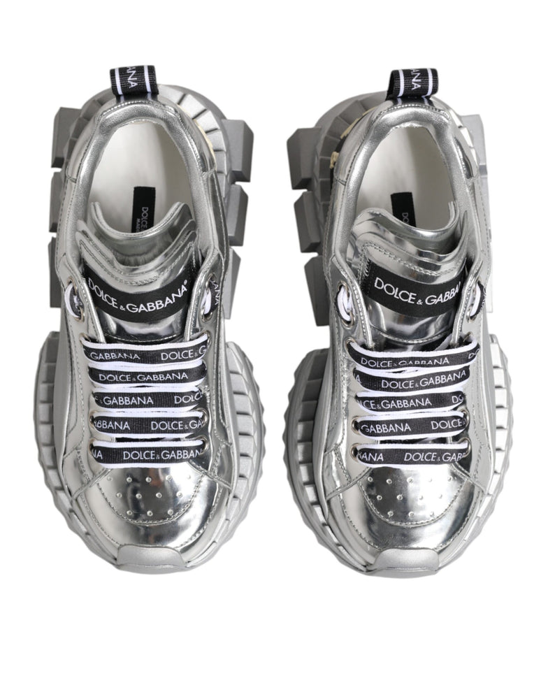 Dolce & Gabbana Silver Leather Super Queen Sneakers Shoes