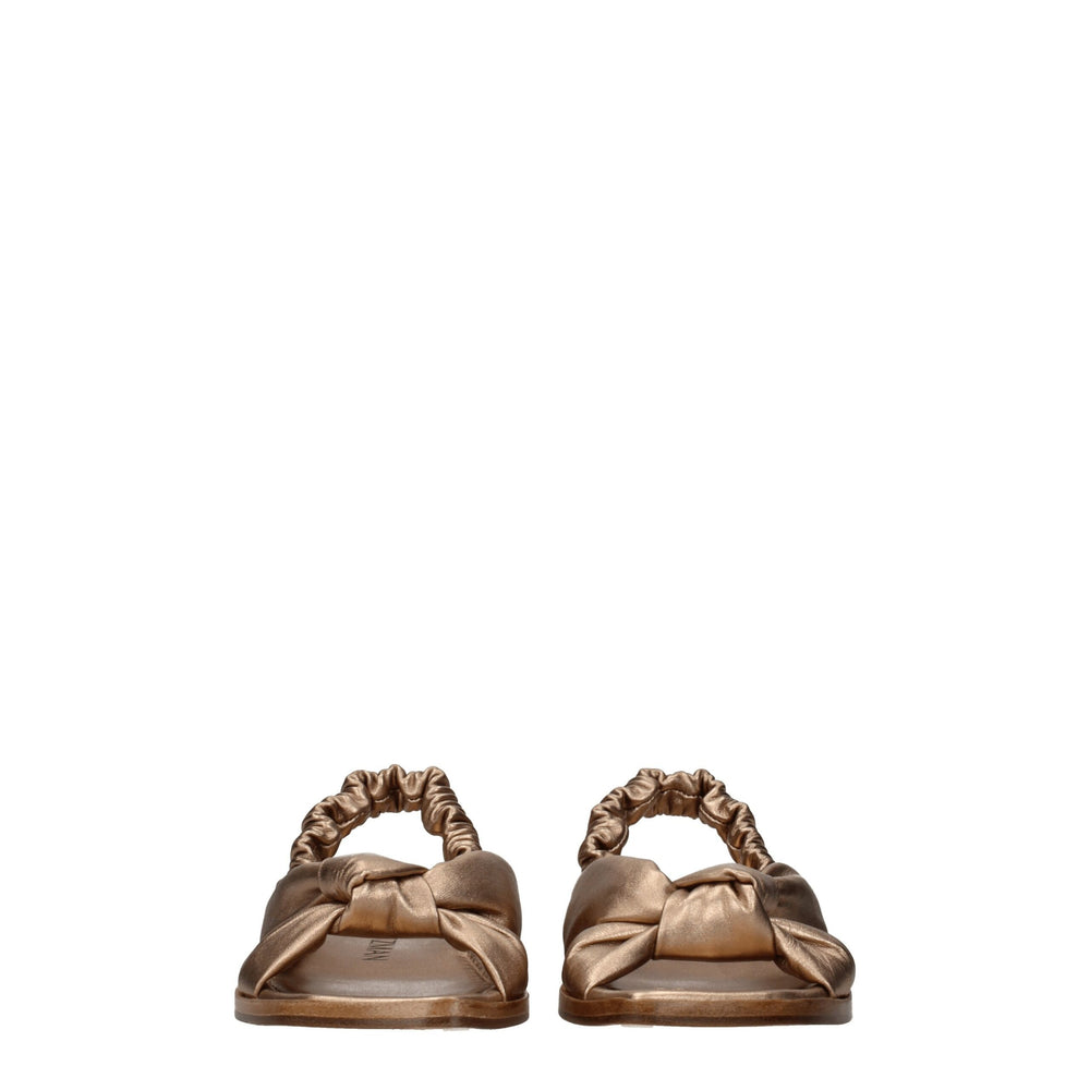 Stuart Weitzman Gold Leather Flat Sandals