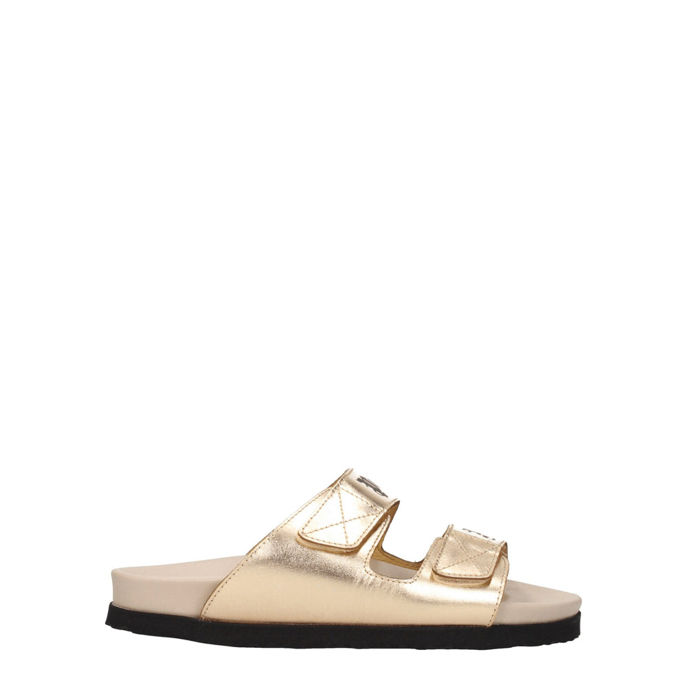 Palm Angels Gold Leather Slippers