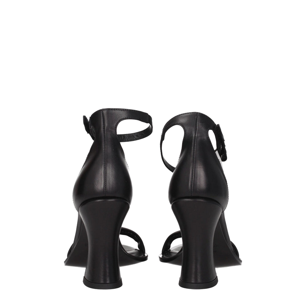 Premiata Black Leather Flat Sandals