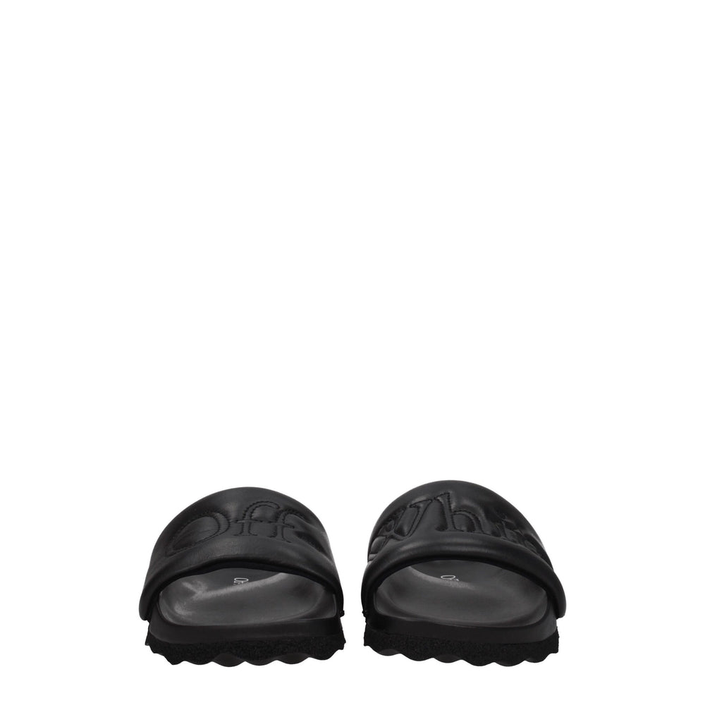 Off-White Black Leather Slippers