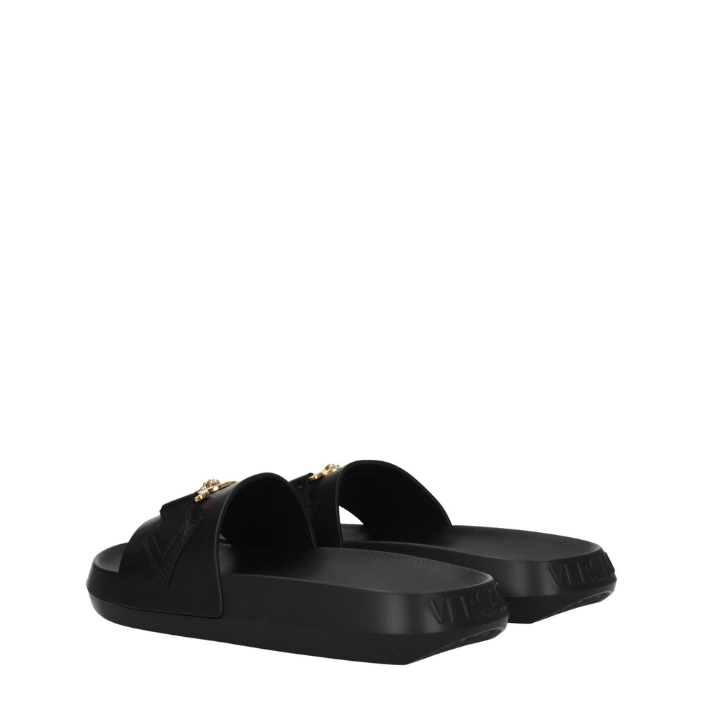 Versace Black Leather Slippers