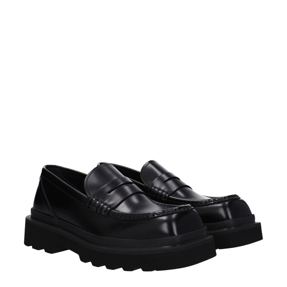 Dolce & Gabbana Black Leather Slip-On Loafers