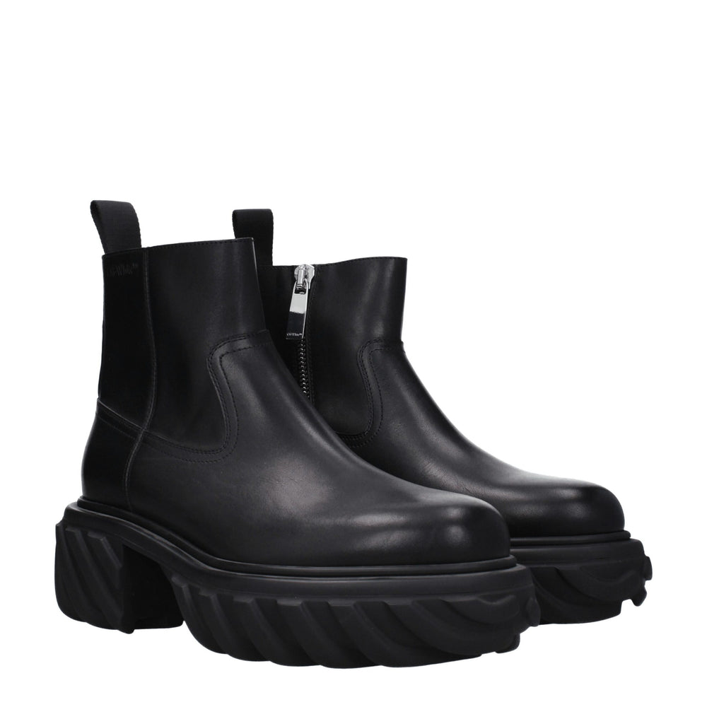 Off-White Black Leather Ankle Boots