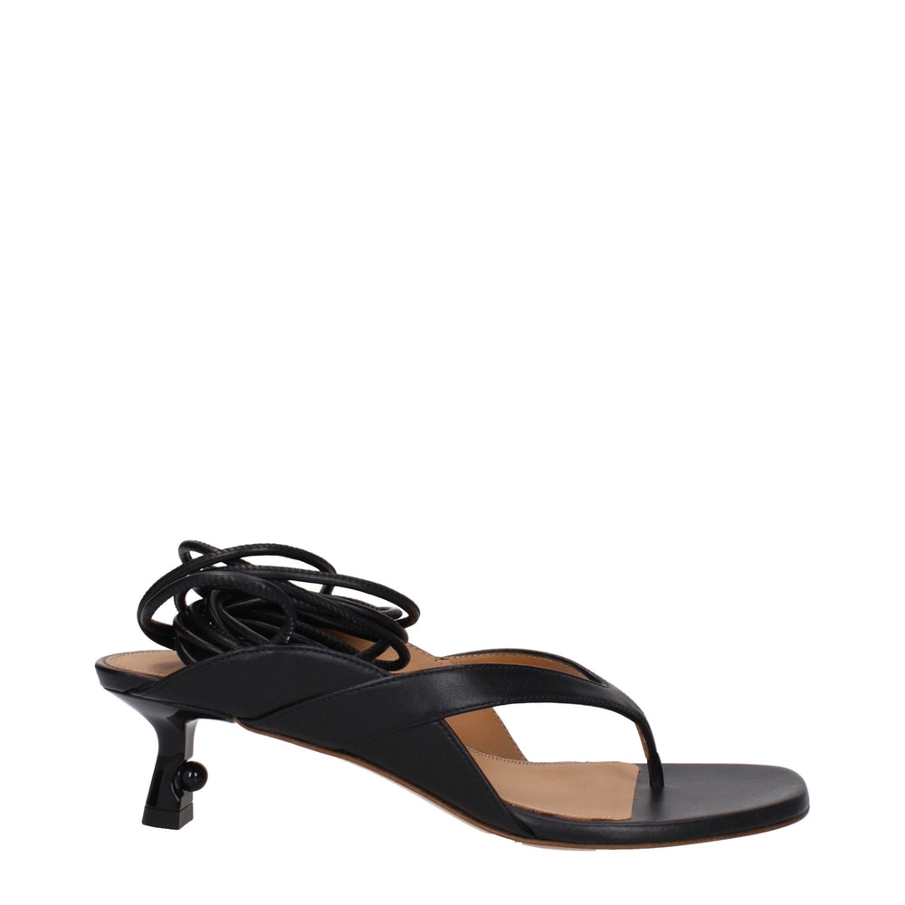 Off-White Black Leather Flip-Flop Sandals