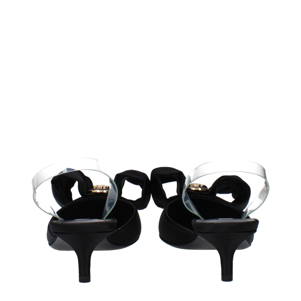 Versace Black Satin Flat Sandals