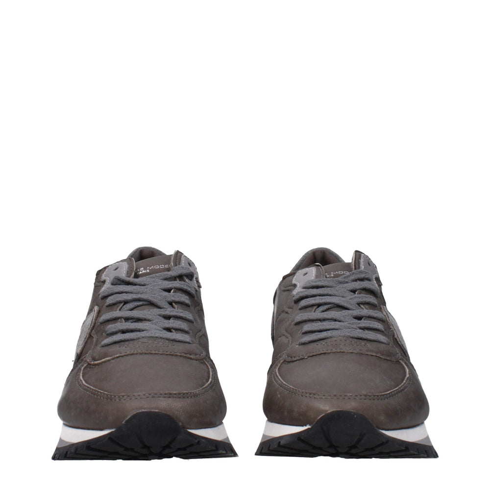Philippe Model Gray Leather Low Top Sneakers