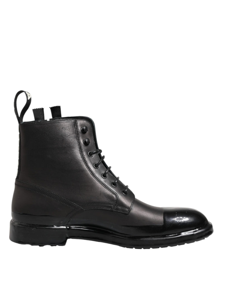 Dolce & Gabbana Brown Black Lace Up Mid Calf Men Boots Shoes