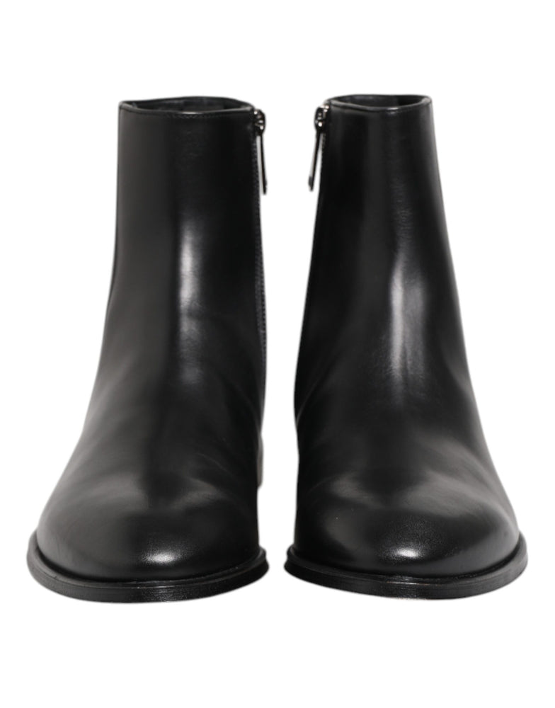 Dolce & Gabbana Black Leather Mid Calf Men Boots Shoes