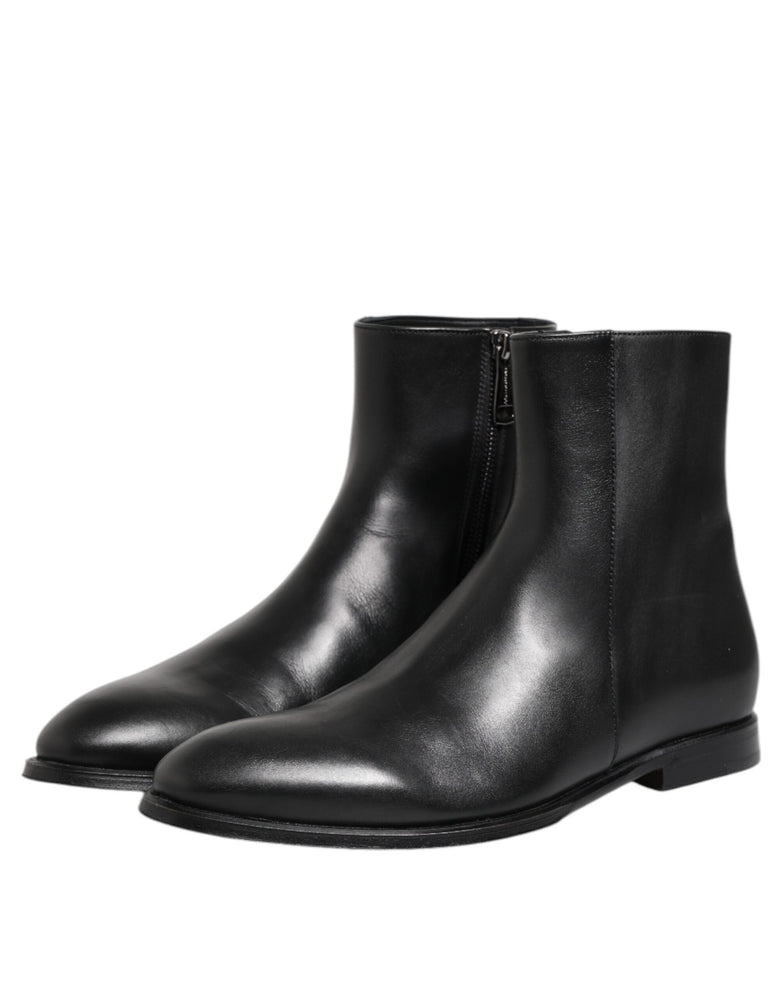 Dolce & Gabbana Black Leather Mid Calf Men Boots Shoes