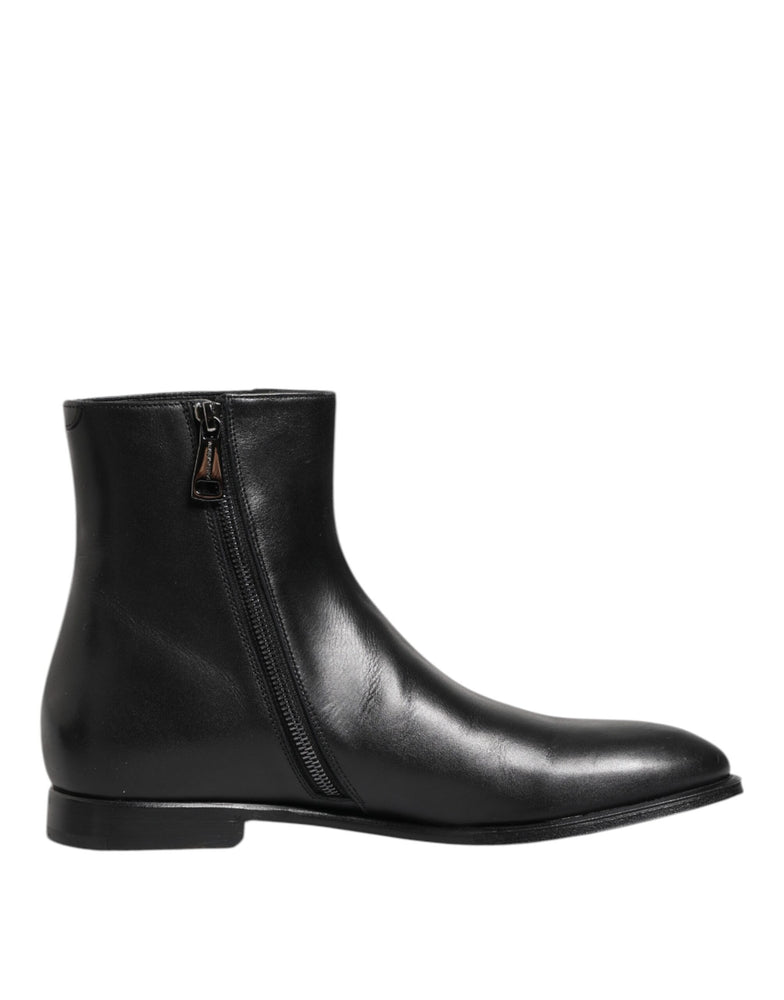 Dolce & Gabbana Black Leather Mid Calf Men Boots Shoes