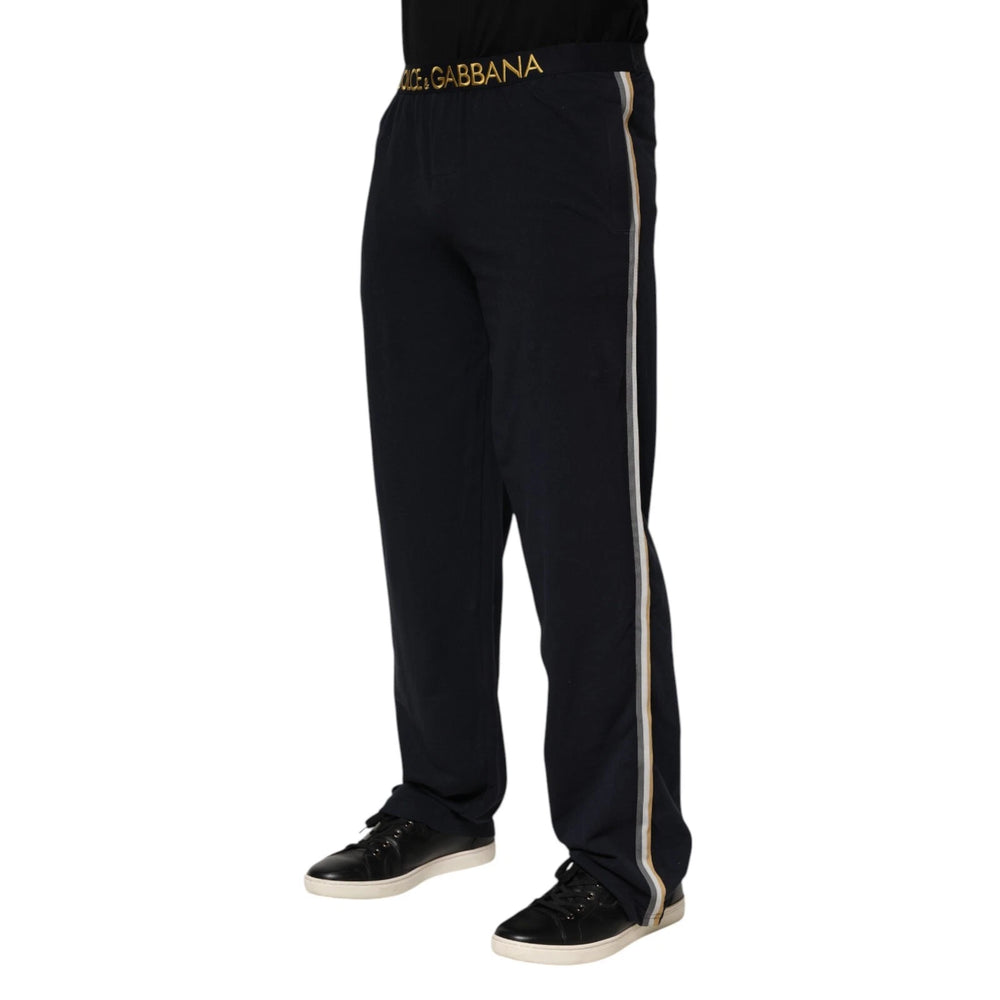 Dolce & Gabbana Black Modal Spandex Straight Logo Trouser Pants