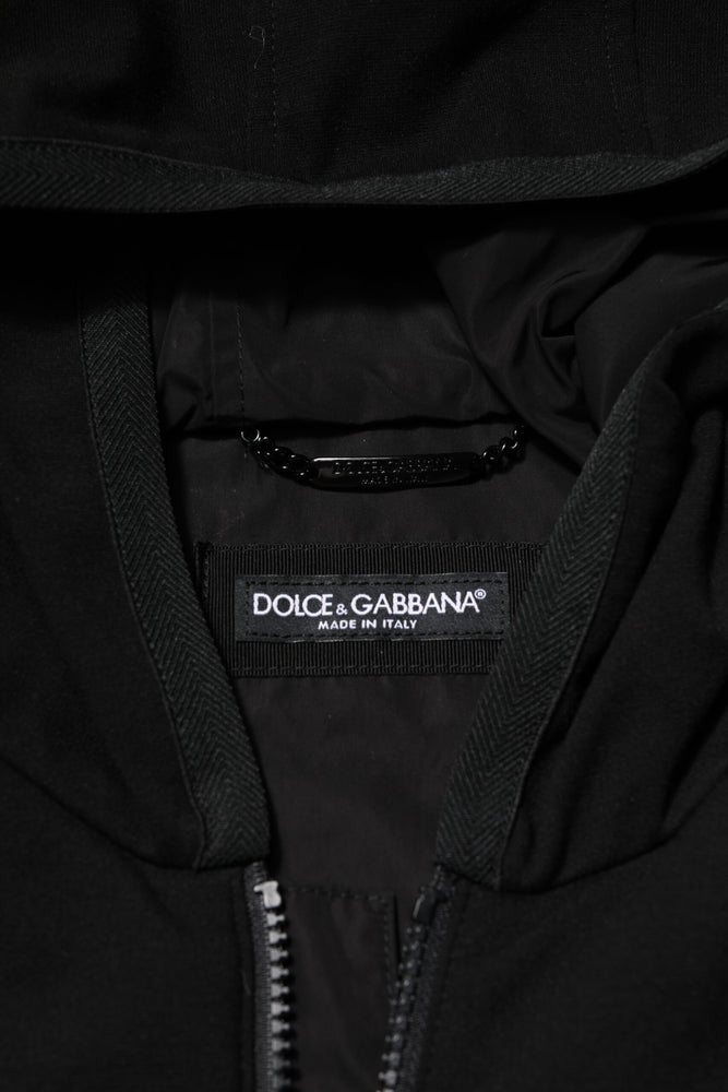 Dolce & Gabbana Black Sleeveless Hooded Logo Plaque Jacket